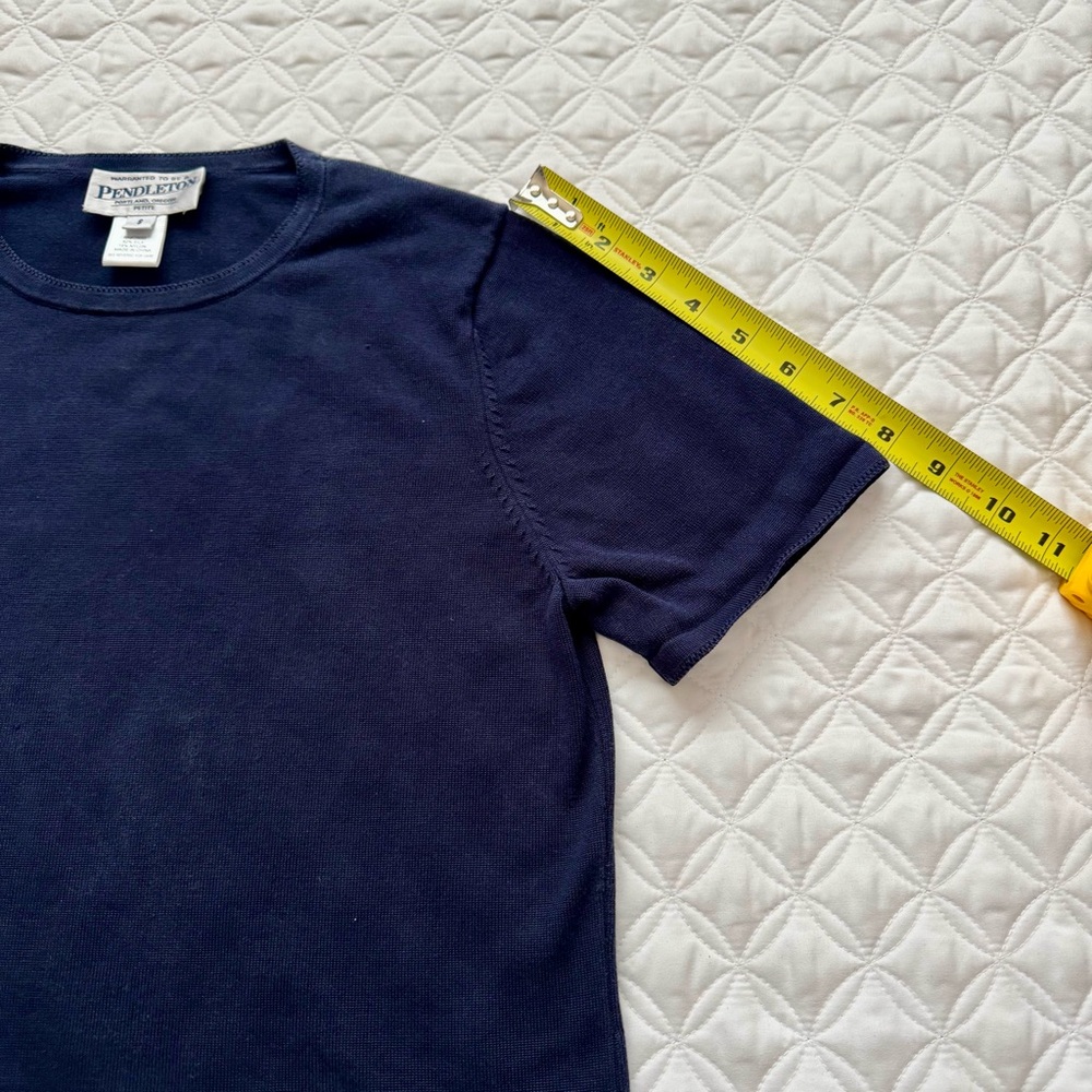 Pendleton Vintage Short Sleeve Silk Blend Crewneck Sweater Tee Navy Blue Sz PS - Picture 5 of 13